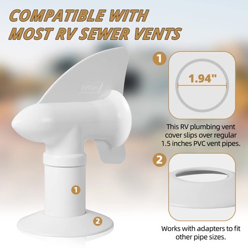 TonGass (2-Pack, White RV Rotating Sewer Plumbing Vent Cover for RV Rotating Holding Tank Vent Wind-Powered Cover Draws Holding Tank Odors Out - Rotates 360 Degrees - Includes Mounting Hardware