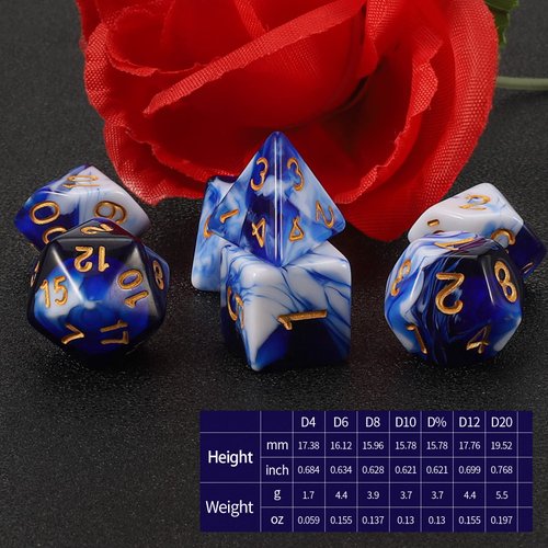QMAY DND Dice Set - Polyhedral Dice (Blue Mix White) 7 Pcs for Dungeon and Dragons D&D RPG Role Playing Games Dice with Dice Bag
