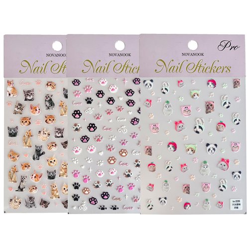 3 Sheets Cat Nail Stickers, Cute Nail Stickers, Cat Nail Decals, Cute Nail Art Stickers, Embossed Cat Claw Nail Stickers, Embossed, Cute Nail Supplies, Nail Art Stickers, DIY Nails