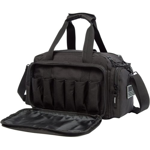 AIRTTUZ Range Bag | Gun Range Duffle Bag for Handguns and Ammo ,USA Flag Patch Included. (Black)