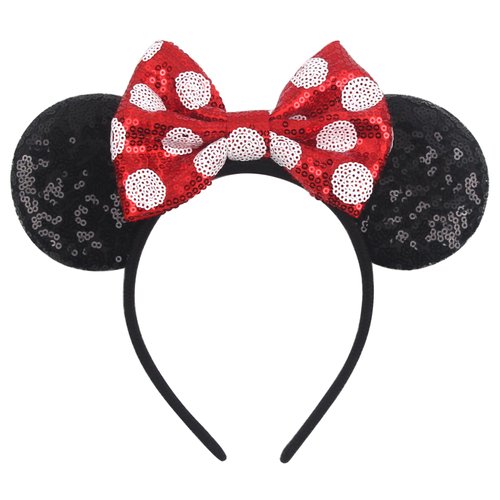 zhezesmila Mouse Ears Headbands for Women Sequin Polka Dot Bow Headband Hair Accessories for Birt...