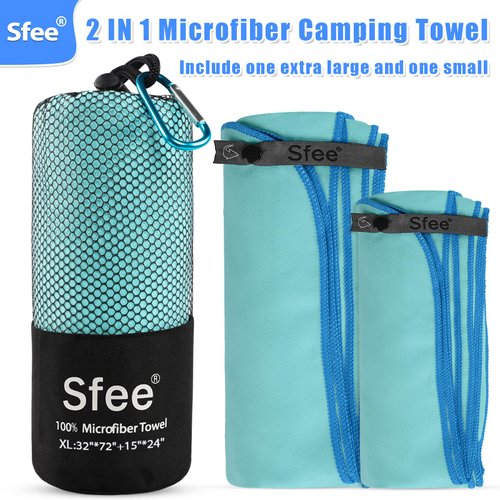 Sfee XL Microfiber Towel, Quick Dry Beach Towel Set 2 Pack - Super Absorbent, Lightweight, Compact, Bath Towel for Travel, Gym, Hiking, Pool, Backpacking, Yoga, Mint