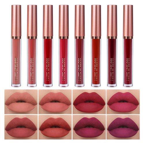 Matte Liquid Lipstick 8 Pcs, Christmas Gifts for Girls Christmas Stocking Stuffers Lip Gloss Set Lipstick Xmas Makeup Gift Set for Women, Long Lasting Non-Stick Cup Not Fade Waterproof Matte Lipstick