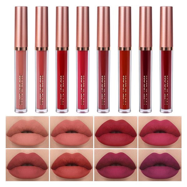 Matte Liquid Lipstick 8 Pcs, Christmas Gifts for Girls Christmas Stocking Stuffers Lip Gloss Set Lipstick Xmas Makeup Gift Set for Women, Long Lasting Non-Stick Cup Not Fade Waterproof Matte Lipstick