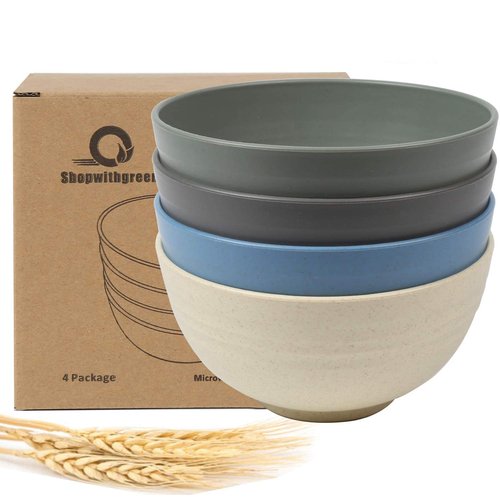 shopwithgreen Wheat Straw Cereal Bowls, Resuable Bowls for Kitchen, Set of 4, Microwave and Dishwasher Safe, for Soup, Oatmeal, Ramen, RV, Camping, Kids, College Dorm Room, 24 OZ, Coastal Color