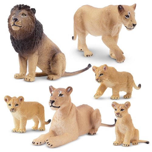 Toymany 6PCS Realistic Lion Figurines with Lion Cubs, 2-5" Jungle Animals Figures Family Set Includes Baby Lions, Educational Toy Cake Toppers Christmas Birthday Gift for Kids Toddlers