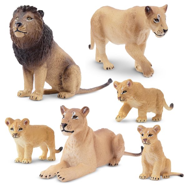 Toymany 6PCS Realistic Lion Figurines with Lion Cubs, 2-5" Jungle Animals Figures Family Set Includes Baby Lions, Educational Toy Cake Toppers Christmas Birthday Gift for Kids Toddlers