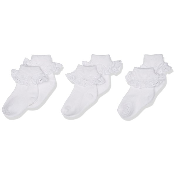 Jefferies Socks baby girls Newborn Eyelet Lace 3 Pair Pack infant and toddler socks, White, 12-24 Months US