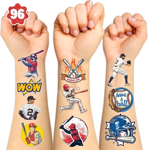 (96PCS) Baseball Temporary Tattoos,gifts For Kids Baseball Birthday Party Waterproof Stickers Birthday Decoration Supplies For Kids Adults