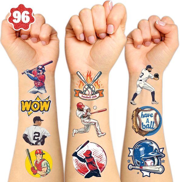 (96PCS) Baseball Temporary Tattoos,gifts For Kids Baseball Birthday Party Waterproof Stickers Birthday Decoration Supplies For Kids Adults