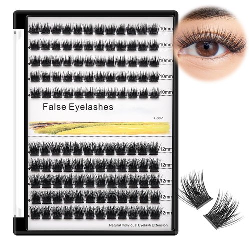 Bodermincer 120 Clusters 10mm+12mm/12mm+14mm/14mm+16mm Mixed Wide Cluster False Eyelash Individual Cluster EyeLashes Grafting Fake False Eyelashes Eyelash Extension (Black 10mm+12mm Mixed)