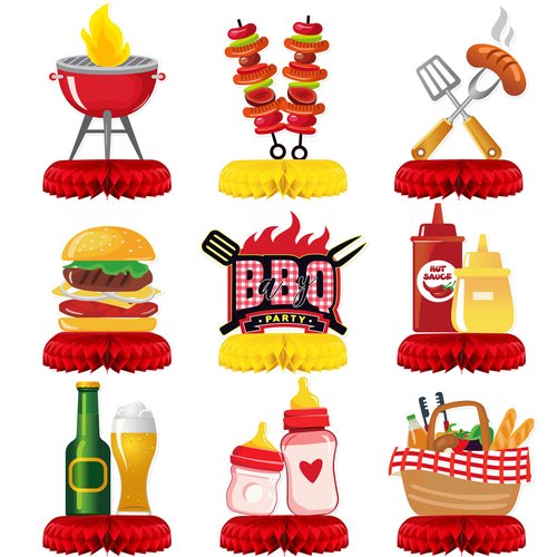 9 Pieces BBQ Baby Shower Decorations BBQ Baby Shower Centerpieces Baby Q Birthday Party Decorations for Birthdays Carnival Summer Barbecue Baby Shower Holidays Party Supplies