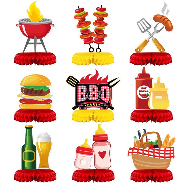 9 Pieces BBQ Baby Shower Decorations BBQ Baby Shower Centerpieces Baby Q Birthday Party Decorations for Birthdays Carnival Summer Barbecue Baby Shower Holidays Party Supplies