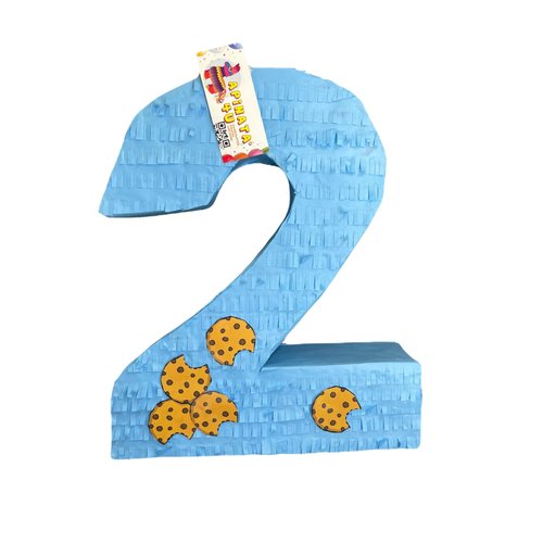 APINATA4U Number Two Pinata with Chip Cookies Accents, Bright Blue Color Milk and Cookies Themed Party Supplies, Second Birthday Party Decorations, Second Cookie Party Favor, 20 X 16 X 4 Inches