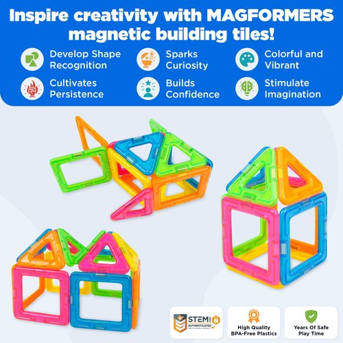 Magformers Neon 14PC Set | Magnetic Tiles Building Blocks, Educational STEM Toy Set | Magnetic Building Tiles for Kids to Develop Problem-Solving Abilities and Shape Recognition