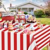 PIXHOTUL 4 Pieces Carnival Table Cloths, Red and White Stripe Tablecloths, Red Plastic Table Cover, Circus Theme Party Decorations for Carnival, Movie Night, Birthday, Christmas, Wedding, 51'' x 86''