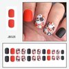 24Pcs Halloween Press on Nails Short Square Shape Halloween Fake Nails with Ghost Flower Leaf Designs Glossy Orange Black Halloween Glue on Nails Short Square Fall Holiday Stick on Nails for Women