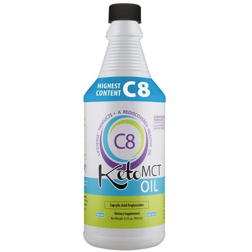 LifeSense C8 MCT Oil Keto Friendly - Caprylic Acid Triglycerides Sourced from Coconut Oil, proven in 2022 clinical trial to increase betahydroxybutyrate (BHB), Made in USA by PhD Nutrition, 32 oz