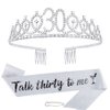 AOPRIE Birthday Crown for Women 30 Talk Thirty To Me Birthday Sash for Women Girls Silver Birthday Tiara 30th Birthday Gifts Her Him Decoration for Women Princess Crown Rhinestone Headband Happy Birthday Accessories
