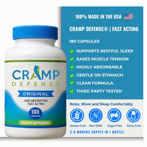 Cramp Defense® Premium Magnesium for Leg Cramps. 3 to 6 Month Supply per Bottle. 100% Made in USA. Organic, Non-Laxative, Non-Drowsy, Since 2011, Over 1+ Million Sold. Lab Tested for Purity.