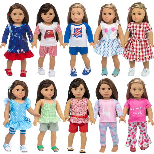 ZQDOLL 23 Pcs American Doll Clothes Dress and Accessories fit American 18 inch Dolls - Including 10 Complete Set of Clothing , Doll Accessories with Hair Bands and Hair Clip