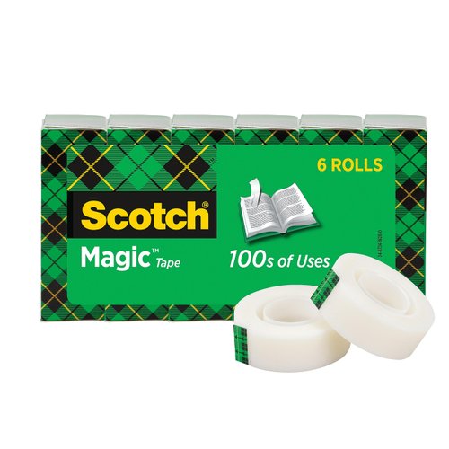 Scotch Magic Tape, 6 Rolls, Numerous Applications, Invisible, Engineered for Repairing, 3/4 x 1296 Inches, Boxed (810-6PK)