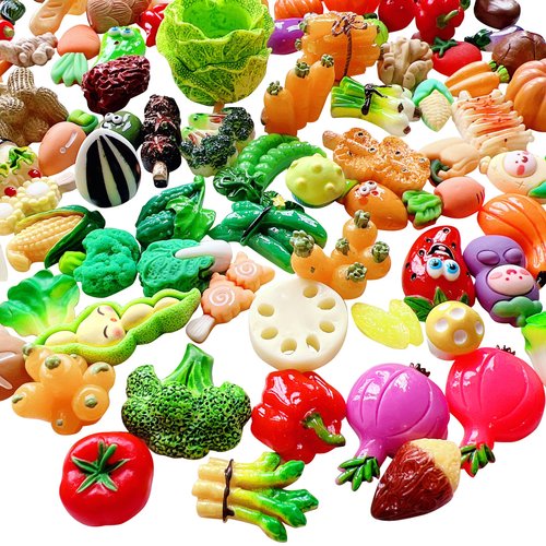 Anrher 100pcs Miniature Mixed Vegetable Decoration Resin Sets for Childrens Dollhouse Pretend Kitchen Play Cooking Game DIY Party