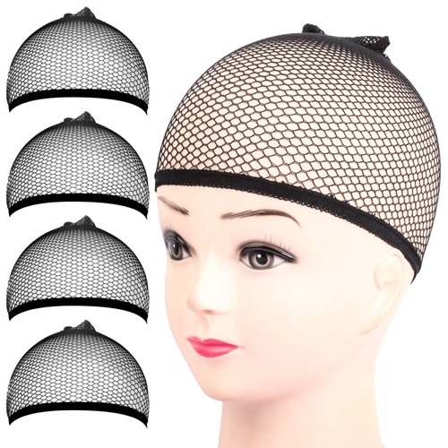 Fandamei Wig Cap, 4PCS Black Mesh Wig Cap Net, Closed End Hair Mesh Net Wig Caps, Liner Weaving C...