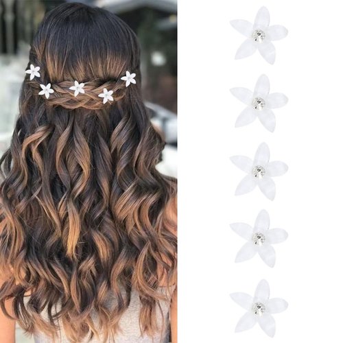 Bartosi Flower Hair Clips White Mini Flower Hair Barrettes Floral Decorative Hair Pins Wedding Hair Accessories for Women and Girls (Pack of 5)