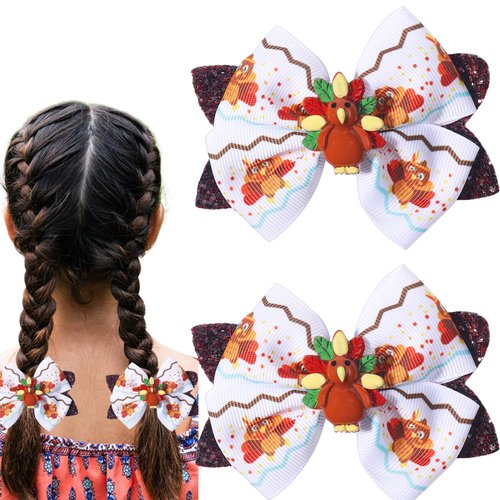 Hair Bow Clips Thanksgiving Day Hair Clip Glitter Turkey Hair Bows Brown Autumn Bowknot Hairpins ...