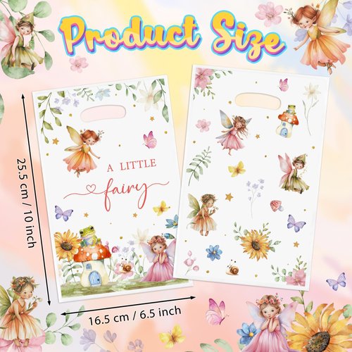 Fairy Party Favor Bags - 50Pcs A Little Fairy Goody Candy Treat Gifts Bags, Watercolor Floral Girls Themed Party Decorations for Kids Baby Girls Birthday Baby Shower Garden Events Supplies