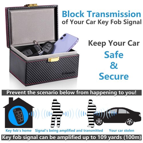 TICONN Faraday Box, Car Key Fob Protector, Carbon Fiber Signal Blocker for Keyless Fob, RFID Signal Blocking Pouch Cage