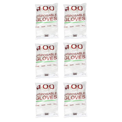 Set of 600 White Disposable Gloves - in Sealed Packs of 100 - One Size Fits All - Measures 11inx10in 28cmx26cm - Great for Painting, Food Prep, Gardening and More!