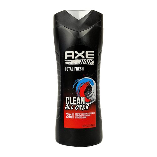 Axe Hair 3 in 1 3-in-1 Shampoo+Conditioner+Body Wash, Total Fresh, 16 fl oz (4 pack) (Bundle)