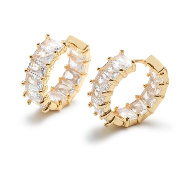 Mesovor Gold Cubic Zirconia Hoop Earrings for Women Trendy, 18K Gold Plated Huggie Hoops Earrings | Green Black Red Stones Earrings Jewelry Gifts (White)