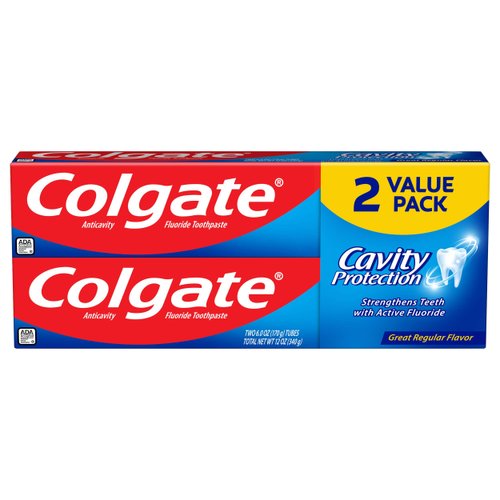 Colgate Cavity Protection With Active Fluoride Toothpaste, Value Pack, 6 Oz, 2 Ea, 6 Oz