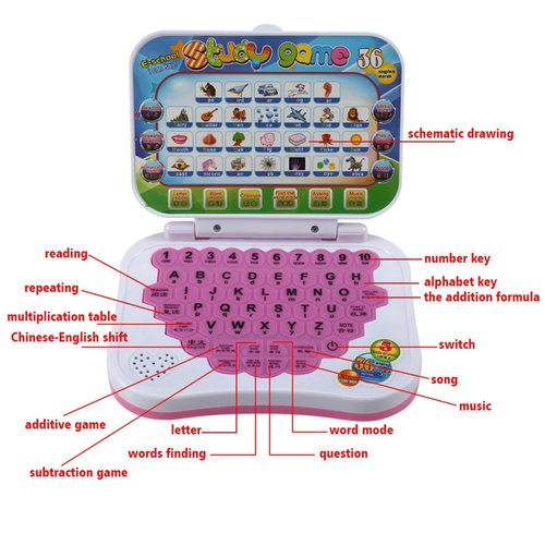 Alomejor Kids Laptop, Baby Bilingual Educational Electronic Learning Toys Children Computer Game for Gifts