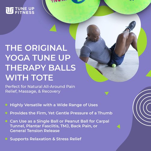 YOGA TUNE UP® Therapy Balls in Tote by Tune Up Fitness - Massage Balls for Trigger Point, Pressure Point & Myofascial Release - Use as Single or Peanut Ball for Pain Relief & Relaxation (Apple Green)