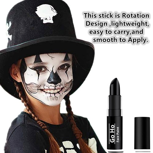Go Ho Makeup Clown Black Cream-Blendable Stick - Black Face Body Paint Stick Professional SFX Makeup Cosplay Costume,Safe Facepaint Nose&Lip Smacking,Eye Black Football Sports Halloween