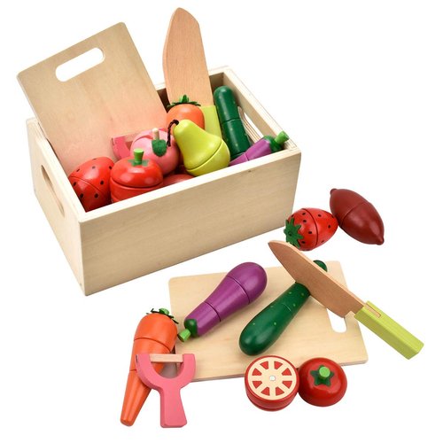CARLORBO Wooden Play Food for Kids Kitchen - Toys Food Vegetables and Fruit for 2 Year Old Boys Girls Role Pretend Play Early Education Montessori Education
