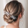 Heread Flower Bride Wedding Hair Pins Blue Rhinstones Bridal Hair Accessories Silver Pearl Hair Pieces Leaf Hair Clips for Women and Girls (Pack of 2)