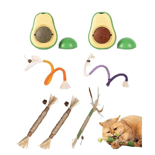 AMANGSCO 7 Packs Catnip Toys for Cats, Cat Chew Toy Silvervine Sticks for Cats, Avocado Catnip Balls Kitten Treats, Sisal Rope Cat Teething Toys, Cat Grass Teething Stick Kitten Toys