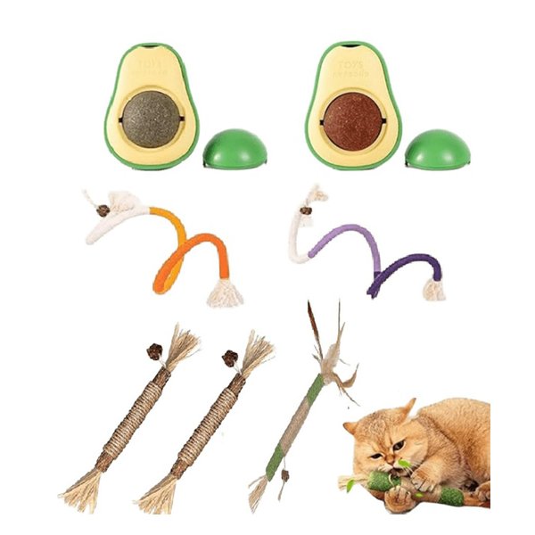 AMANGSCO 7 Packs Catnip Toys for Cats, Cat Chew Toy Silvervine Sticks for Cats, Avocado Catnip Balls Kitten Treats, Sisal Rope Cat Teething Toys, Cat Grass Teething Stick Kitten Toys
