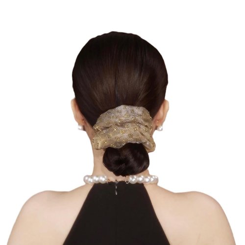 4 Pack Elegant Glittle Bun Net Tuck Double Organza Hair Scrunchies for Womens Bun Covers Headdress Ties Ponytail Bun Holders Hair Donut for Performance,Dance,Cheer,Party Favors (Light Pink)