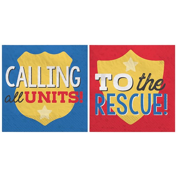 Multicolor First Responders Beverage Napkins (5" x 5") Pack Of 16 - Unique & Elegant Design, Soft & Absorbent Paper Napkins - Ideal For Parties, Events & Everyday Use