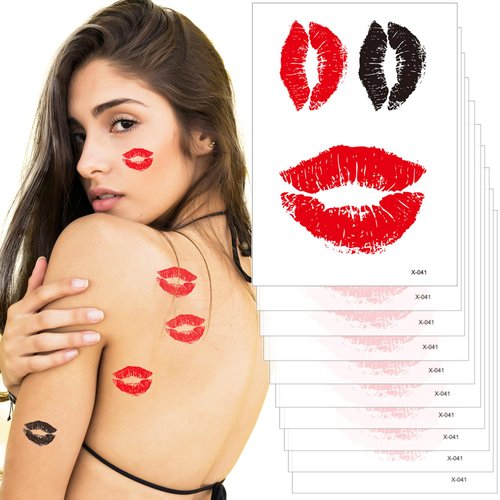 30 Pcs Kiss Lips Temporary Tattoos, Valentine's Day Red Black Love Lips Fake Tattoo Stickers for Women Man, Perfect for Halloween, Mother's Day, Cosplay
