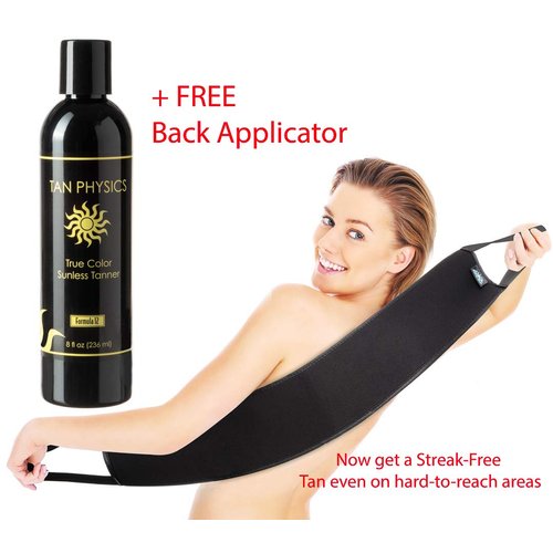 Tan Physics Self Tanner, 8 Fl oz with Back Applicator - Tan Physics True Color Sunless Tanner - Tan Physics Sunless Tanner