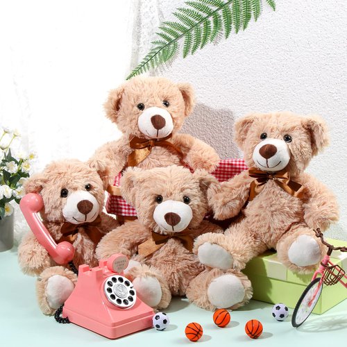 Civaner 4 Pack 14 Inches Valentine's Day Bear Plush Stuffed Animals Cute Soft Bears Gifts Bulk for Girls Boys Girlfriend(Light Brown)