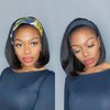 Feelgrace Short Bob Headband Wig Human Hair Wigs for Black Women Straight Headband Bob Wigs Human Hair None Lace Front Wigs Natural Color Human Hair Headband Wigs Bob Wigs 150% Density (8 Inch)