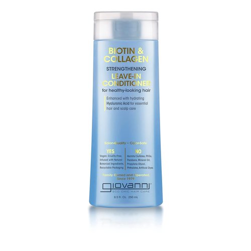 GIOVANNI Biotin & Collagen Leave-In Conditioner - Strengthening, Vegan, Cruelty-Free, Infused with Natural Botanical Ingredients, Salon-Quality, Color-Safe, For Healthy-Looking Hair - 8.5 Oz